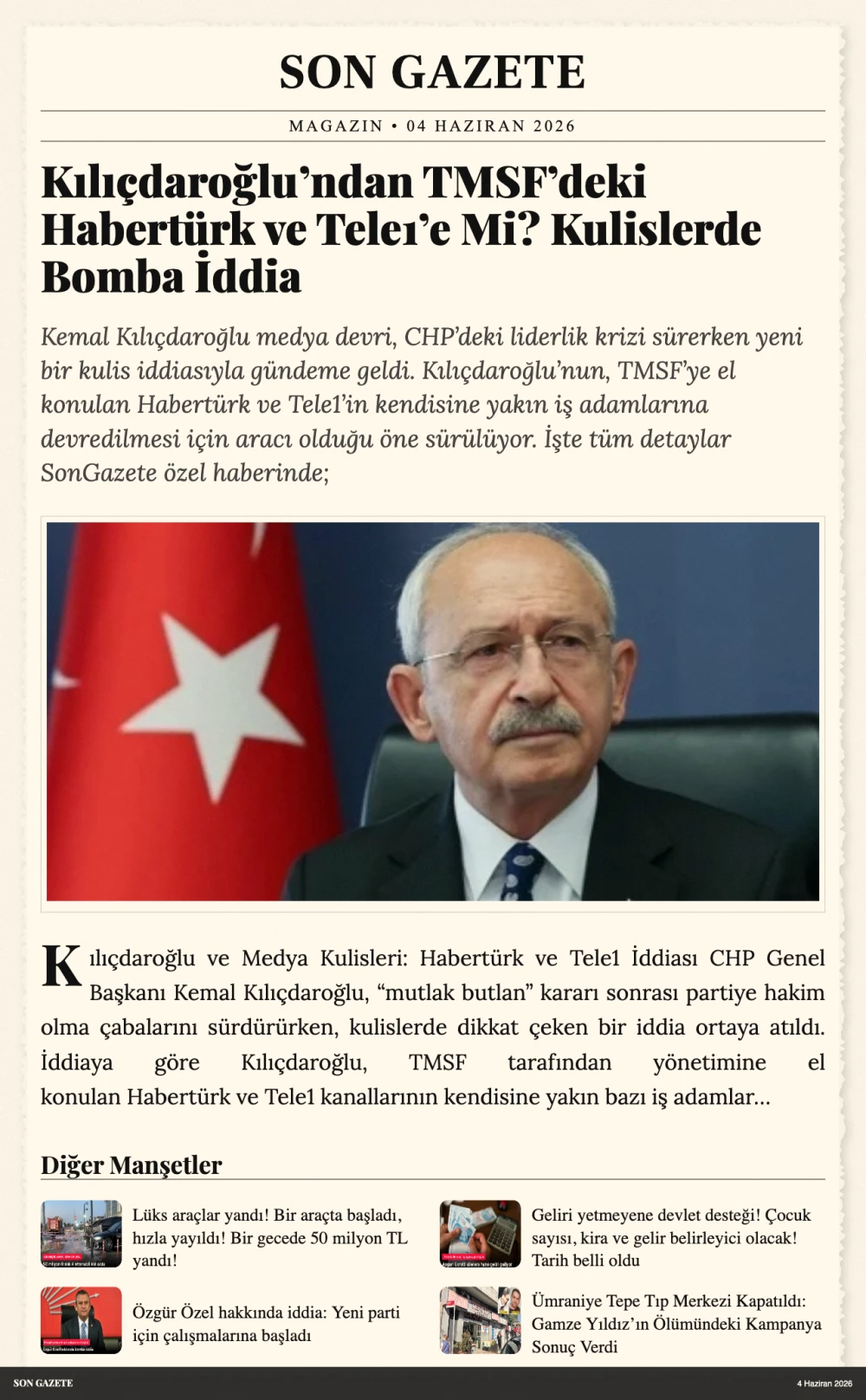 Kılı&ccedil;daroğlu TMSF&rsquo;deki Habert&uuml;rk ve Tele1&rsquo;e Talip Mi? 