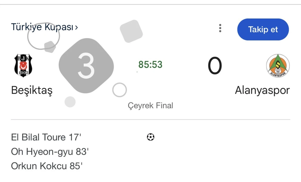 Beşiktaş 3-0 Alanyaspor ma&ccedil; sonucu