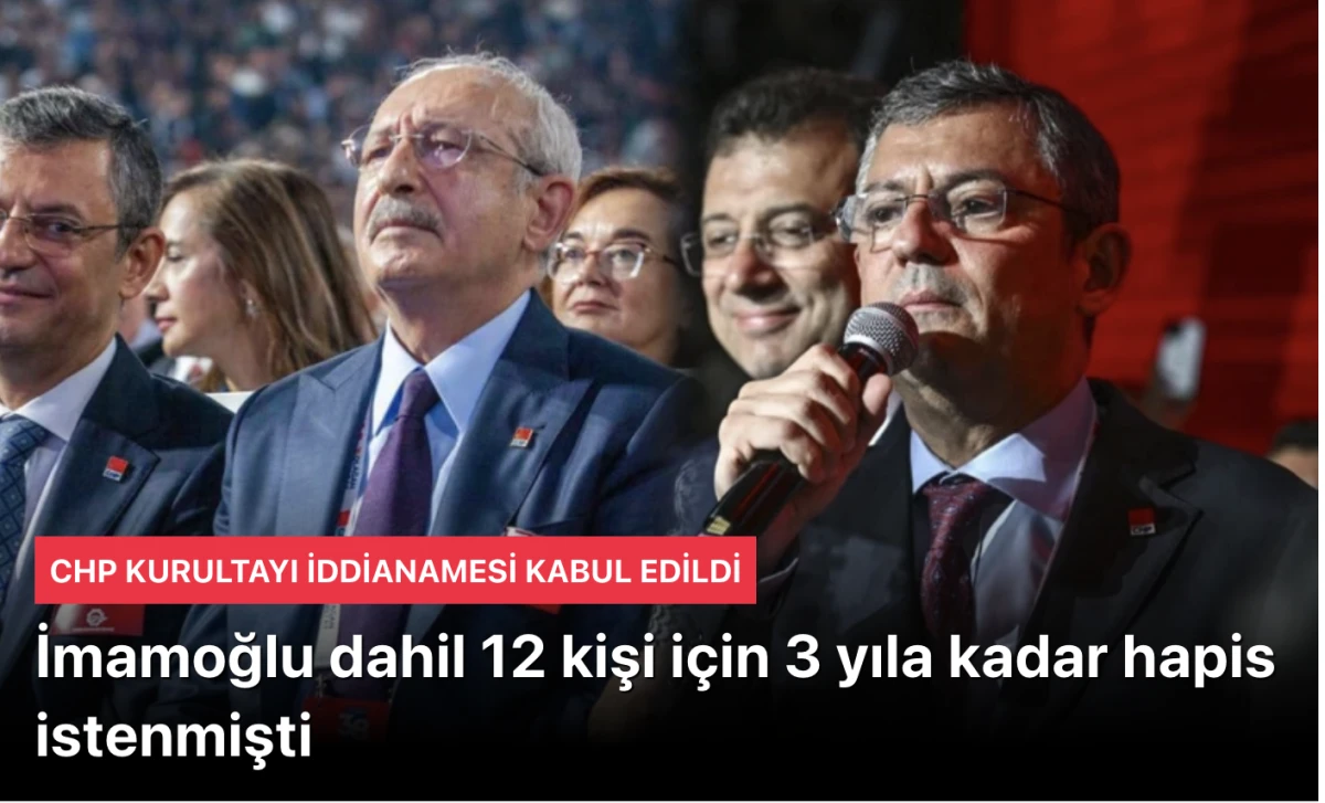 CHP'nin tartışmalı kurultayıyla ilgili hazırlanan iddianame kabul edildi ve Ekrem İmamoğlu da dahil olmak üzere 12 kişi hakkında hapis cezası talep edildi.