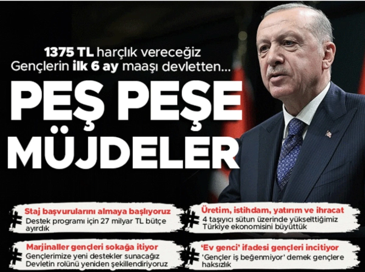 Cumhurbaşkanı Erdoğan&rsquo;dan Gen&ccedil;lere B&uuml;y&uuml;k M&uuml;jdeler: G&uuml;nl&uuml;k 1375 TL Cep Har&ccedil;lığı ve İlk 6 Ay Maaş Devlet Tarafından!