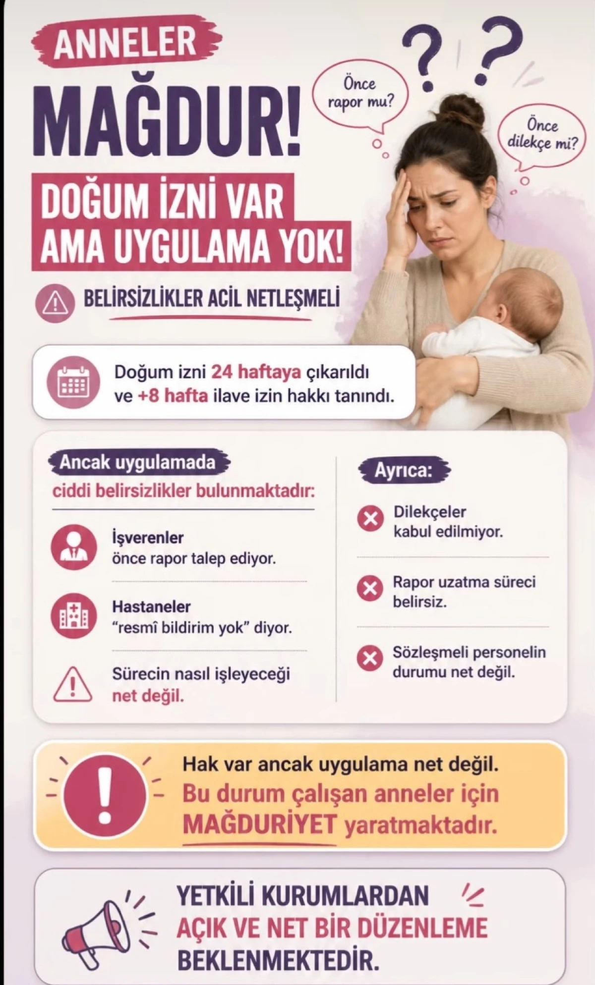 Doğum İzni Uzatma Dilek&ccedil;eleri Genelge ve Sistem Engeline Takılmamalı: