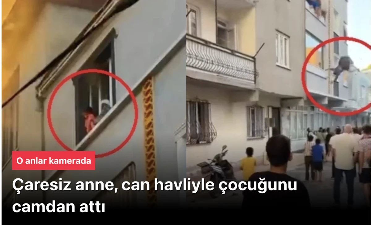 Ev yangınında önce çocuğunu, sonra kendisini 3’üncü kattan attı; o anlar kamerada