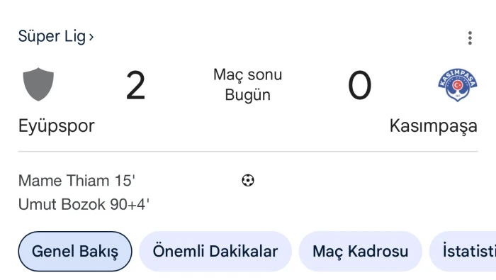 Eyüpspor 2 Kasımpaşa 0 maç sonu
