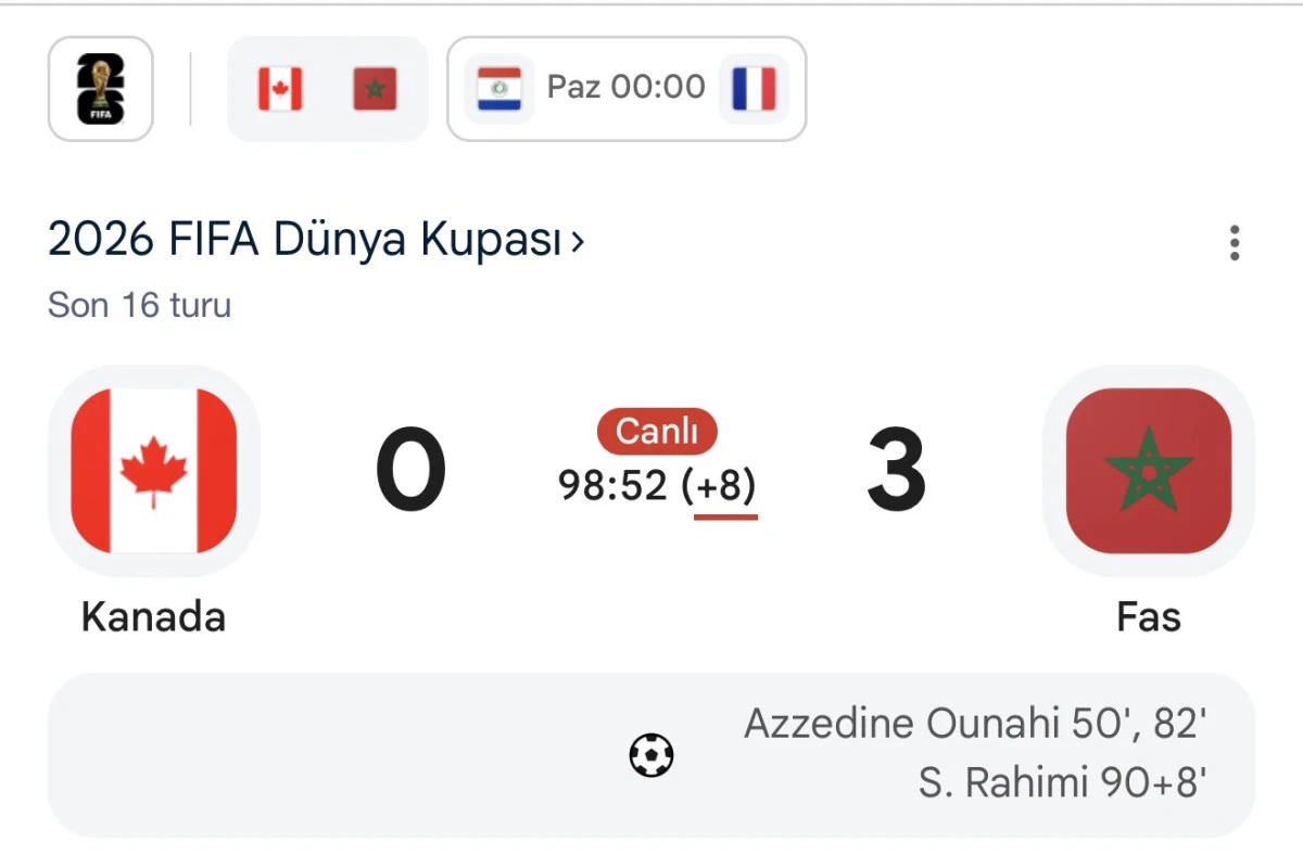 Fas, Kanada&rsquo;yı 3-0 Yenerek D&uuml;nya Kupası&rsquo;nda Tur Atladı!