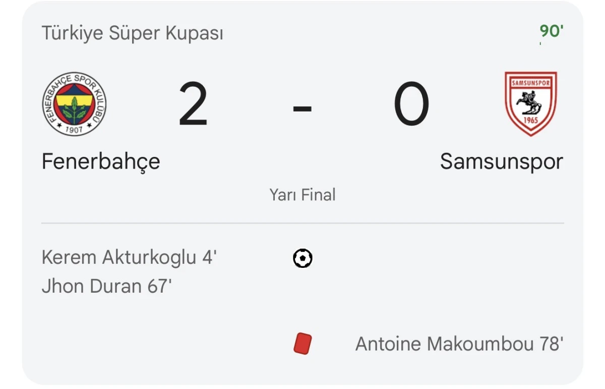 Fenerbah&ccedil;e 2-0 Samsunspor ma&ccedil; bitti
