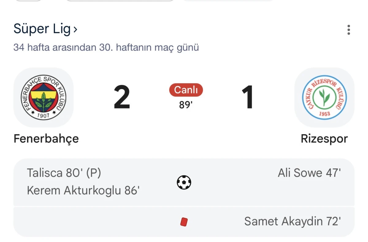 Fenerbah&ccedil;e 2-1 &Ccedil;aykur Rizespor Ma&ccedil; Sonucu: Penaltıdan Gol ve Kerem Akt&uuml;rkoğlu&rsquo;yla Dramı Bitiren Zafer!