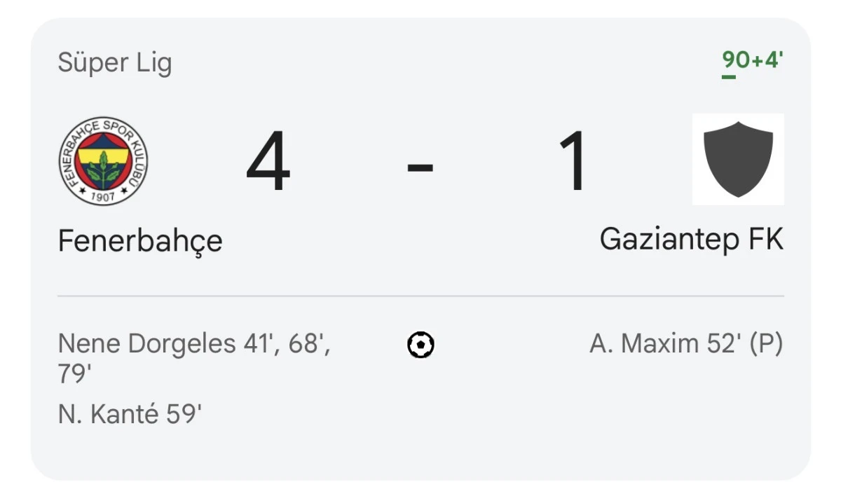 Fenerbah&ccedil;e 4 Gaziantep FK 1 Ma&ccedil; bitti