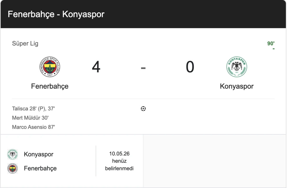 Fenerbah&ccedil;e 4&ndash;0 Konyaspor - Fenerbah&ccedil;e 4 Konyaspor 0 ma&ccedil; sonucu