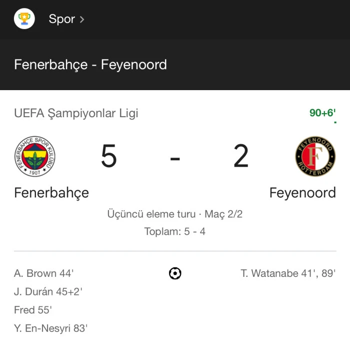 Fenerbahçe 5 Feyenoord 2