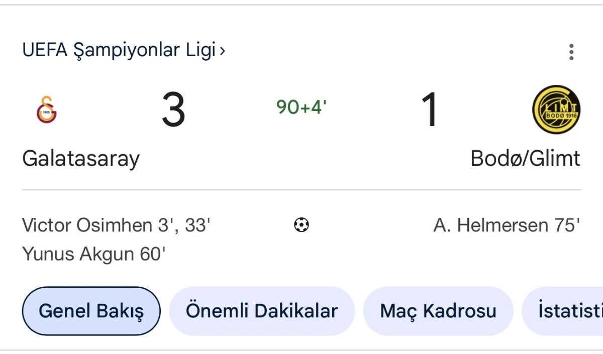 Galatasaray 3-1 Bodo/Glimt maç sonu
