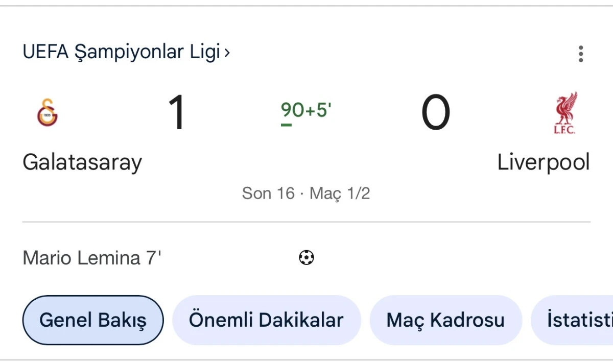 Galatasaray, UEFA Şampiyonlar Ligi Son 16 Turu ilk ma&ccedil;ında Liverpool&rsquo;u evinde 1-0 mağlup etti!