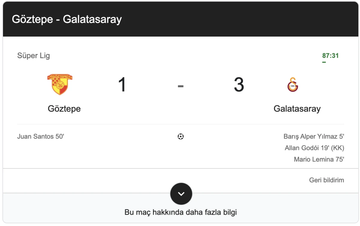 G&ouml;ztepe 1-3 Galatasaray! Aslanlar İzmir&rsquo;de 3 Puanı Kapıp Zirveye Rahat Nefes Aldı