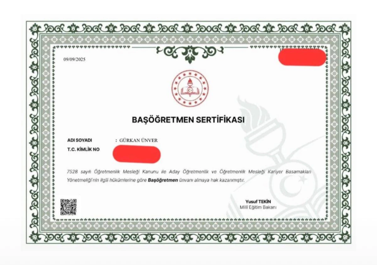 Gürkan Ünver’e “Başöğretmen” Unvanı: Bir Eğitimci Başarı Öyküsü