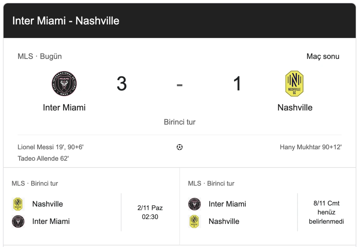 Inter Miami 3 Nashville SC 1 - ABD MLS Kupası