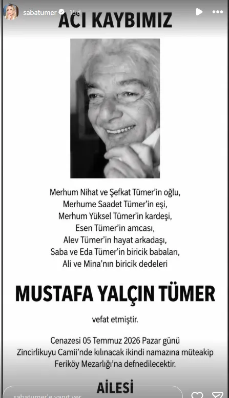 Saba T&uuml;mer'in babası Yal&ccedil;ın T&uuml;mer vefat etti