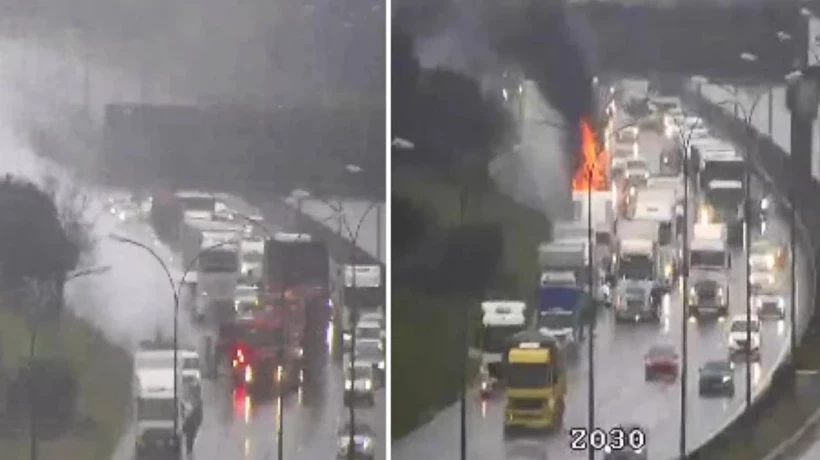 Tuzla Otoyol'da TIR kupası yandı