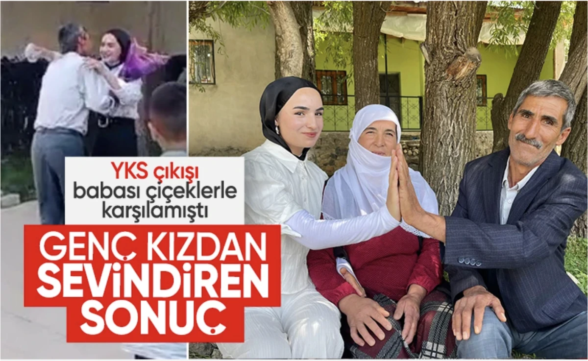 YKS çıkışı babası ile çiçeklerle karşılanan Çimen, Türkiye 10.840’cısı oldu